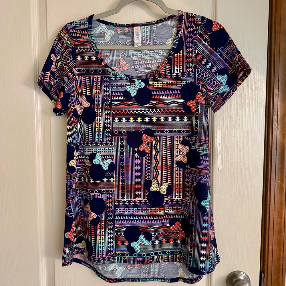 LuLaRoe MINI Mouse Short Sleeve Classic T with Multicolor Geometric & Bow Motifs